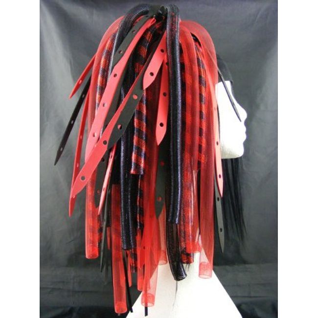 CyberloxShop RedWeb Metallic Cyberlox Falls Red Black Cyber Clubwear Dreads Goth Extensions