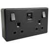 Matt Black Screwless 45W USB Double Socket & 32mm Black Surface Pattress Back Box