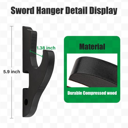 Ekkhysis Sword Wall Mount 1-Tier Hook Katana Holder Adjustable Display Hanger for Samurai Sword Tanto Rapier Light Saber Cosplay Blade Tanjirou Demon Slayer Weapon Rack