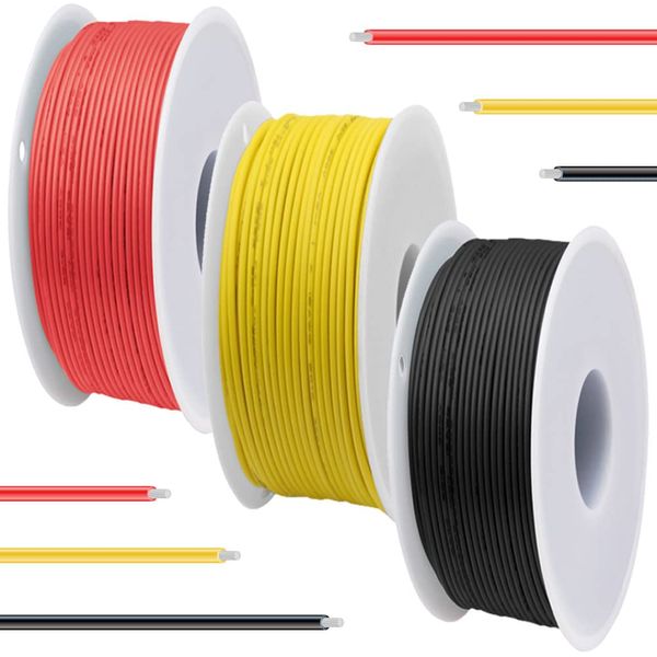 DAOKAI 20 Gauge Silicone Wire 600V 20AWG Stranded Tinned Coated Copper Wire 3 Colors (Black, Red, Yellow) Each Electrical Cable Hook Up Wire Kit for 3D Printer, Model Car