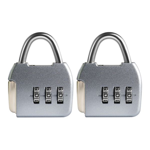 UP Security Small Luggage Locks, 3 Digit Combination Lock, Travel Safe Padlock with Code, Combo Small Lock for Suitcase, Tool Box, Backpack Zipper, Diary, Mini Locker (Silver+Silver, 2-Pack)
