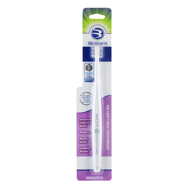 Brilliant Sensitive Toothbrush – 360 Round Head Soft Bristle Toothbrush, Oral Hygiene Products That Are Great for Diabetics, Seniors, and those with Dry Mouth and Sensitive Teeth, White, 1 Count