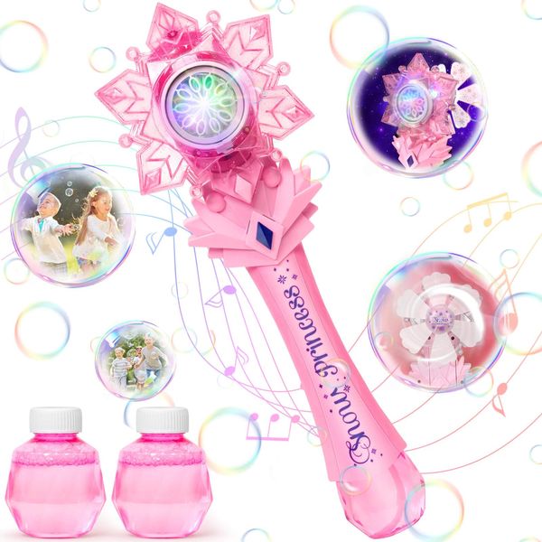 Bubble Wands Toys for 4 Year Old Girls: Princess Wand Gifts for 3 Year Old Girl Handheld Bubble Machine for Kids Birthday Gift for 3 Year Old Girl Toys for 3 4 5 6 Year Old Girls