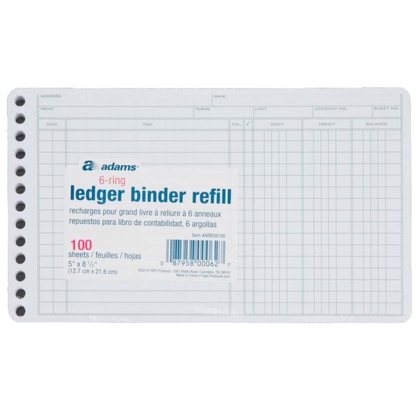 Adams® Ledger Sheets, 5" x 8", Green/White