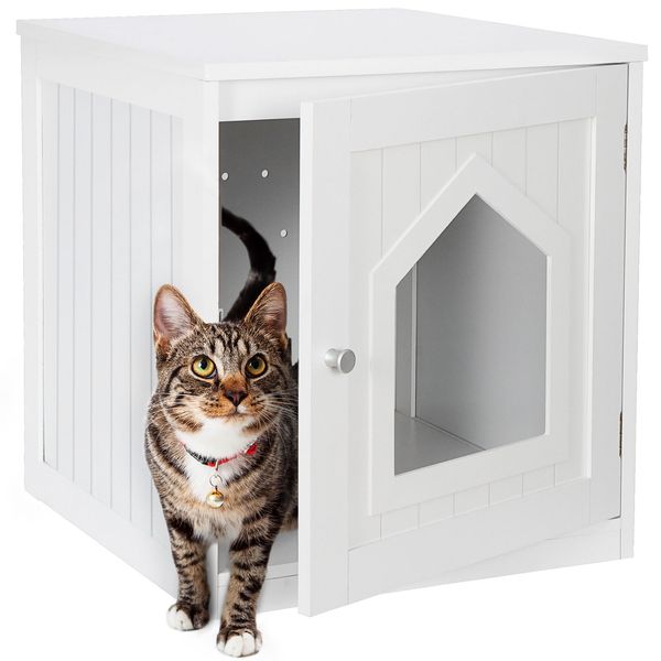 Cat Enclosure Pet Hidden Litter Box End Table Sturdy Kitty Pet House White