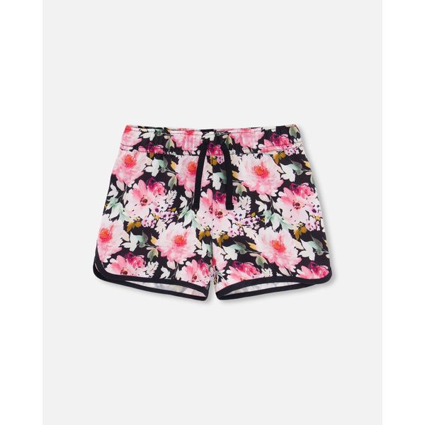 Athletic Shorts Black Printed Big Flowers - 3/4