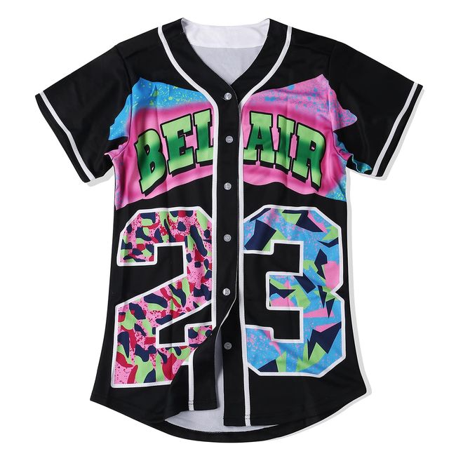 CUTHBERT 90s Outfit for Women,Bel Air Baseball 23 Jersey Shirt for Theme Party,Short Sleeve Jersey Shirt for Party and Club (23Black, 3X-Large)