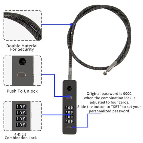 2 Pack Combination Lock 4-Digit Steel Cable Combination Padlock, Diameter 1/5", Length 23", Suitable for Cabinet, Lockers, Fence, Toolbox, Gate, Pet Door, Refrigerator Door, Helmet