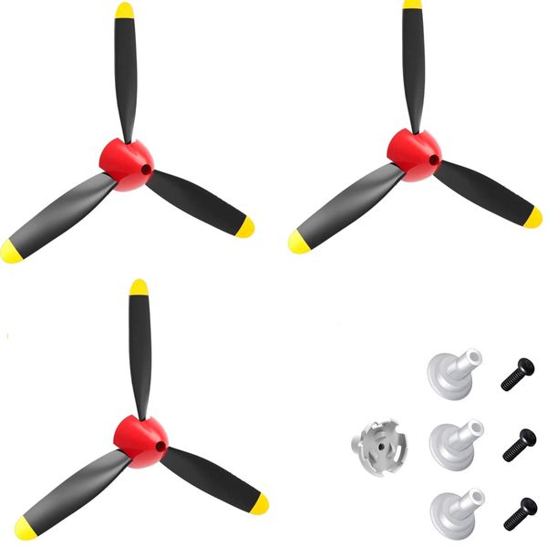 3 Sets Rc Plane 3-Blade Red Propeller with Propeller Savers and one Adapters for VOLANTEXRC 761-11 761-12 761-13 P40 BF109 Airplane