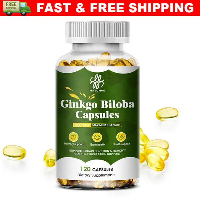 Organic Ginkgo Biloba 500mg, Ginko Biloba Leaf,Memory & Concentration 120 Caps