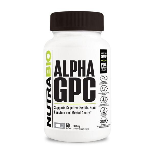 NutraBio Alpha GPC 60caps Improved Brain Function Memory Focus Aid Cognitive