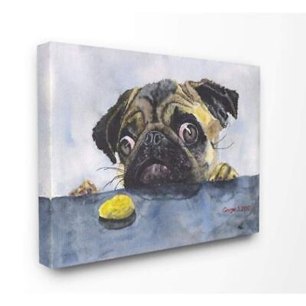 Pug Funny Dog Pet Animal Watercolor Painting Canvas Wall Art, 30x40, Multicolor