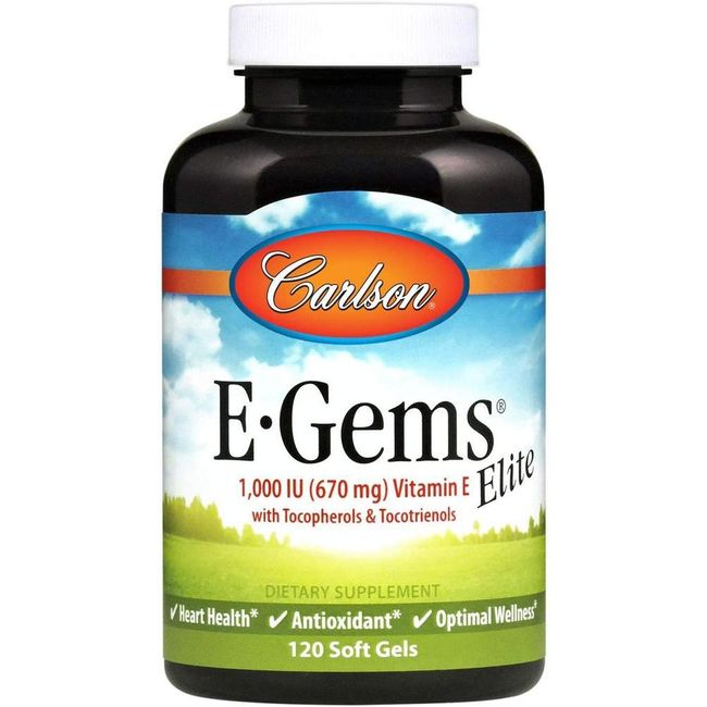 Carlson E-Gems Elite 1000 IU Vitamin E (with Tocopherol & Tocotrinol) Heart Health & Optimal Wellness 120 soft gels