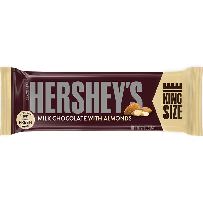 HERSHEY'S Milk Chocolate with Almonds King Size Candy, Individually Wrapped Bulk, 2.6 oz Bars (18 Count)