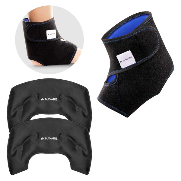 Navaris Reusable Hot and Cold Packs - 2X Ankle and Foot Heating and Cooling Compress Pack with Strap