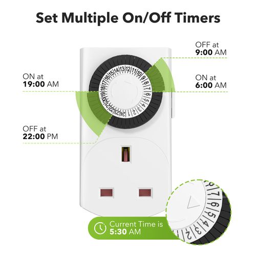 HBN 24 Hour Plug-in Compact Timer Plug Socket, Mini Energy Saver Mechanical Timer Switch for Indoor Lights, Christmas Lights and Home Appliances (13A/2900W, 3 Pack)