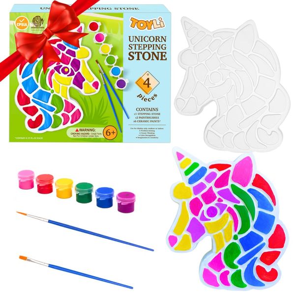 TOYLI Unicorn Painting Kit for Kids, Unicorn Art Set, Unicorn Project, DIY, Stepping Stone kit, Includes 2 Painting Brushes and 6 Paints Mess-Free, Kids Arts and Crafts