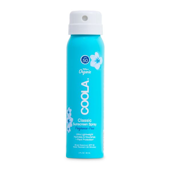 COOLA Organic Sunscreen SPF 50 Sunblock Spray, Dermatologist Tested Skin Care for Daily Protection, Vegan and Gluten Free, Fragrance Free, 2 Fl Oz