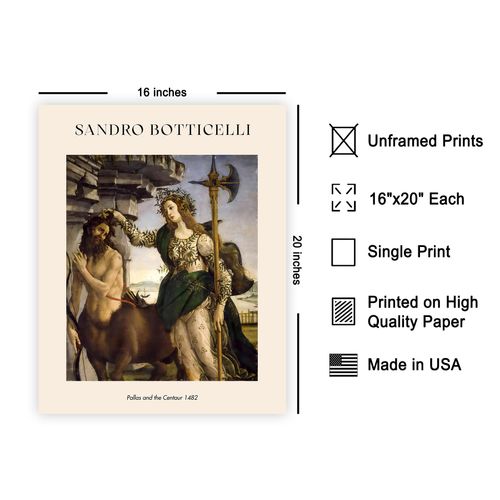 Poster Master Sandro Botticelli Poster - Pallas and the Centaur Print - Mythology Art - Pallas Athena Art - Italian Renaissance Art - Classic Living Room or Office Wall Decor - 16x20 UNFRAMED Wall Art