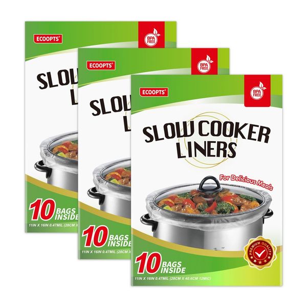 ECOOPTS Slow Cooker Liners Disposable Cooking Bags Small Size Pot Liners Fit 1QT to 3QT Suitable for Oval & Round Pot (30)