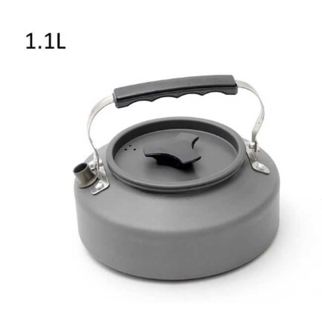 Portable 1.1L Aluminum Teapot Coffee Tea Pot Kettle for Camping Hiking  Kitchen (Black Handle)