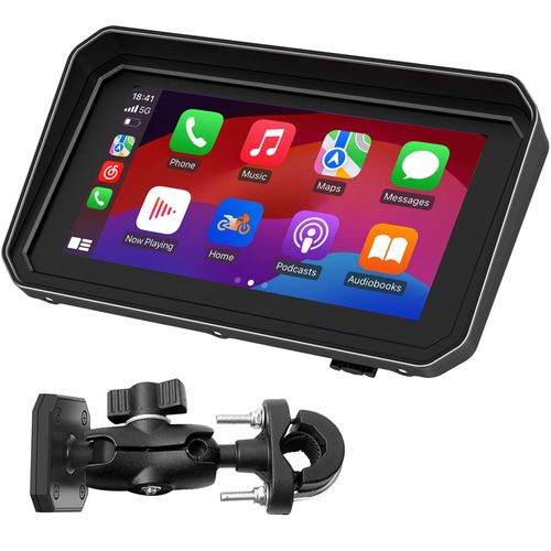 YZW MT600 Portable Wireless Motorcycle Apple Carplay & Android Auto, 6" Waterproof GPS Navigation Screen for Motorbike, Music Sharing, Light Sensor, BT, Anti-Theft Design Quick-Release Magnetic Mount