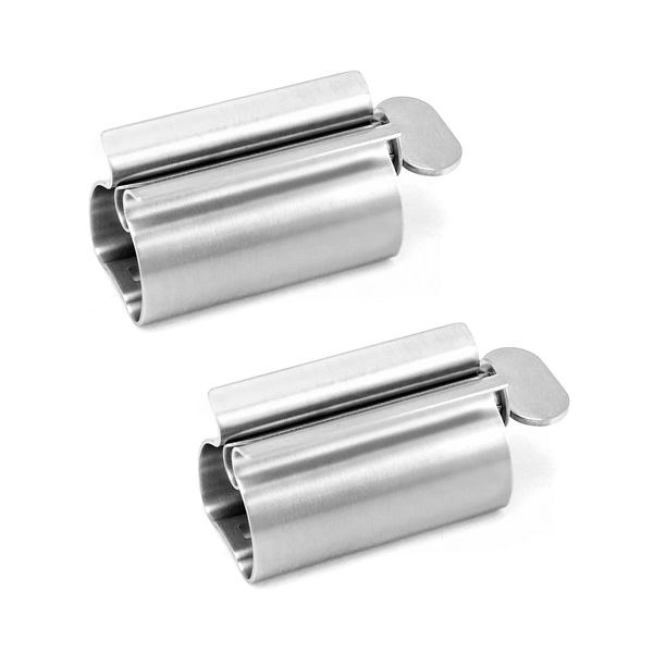 QWORK 2 Pieces Toothpaste Squeezer, Tube Squeezer, 304 Stainless Steel Toothpaste Holder with Stand, Saves Toothpaste