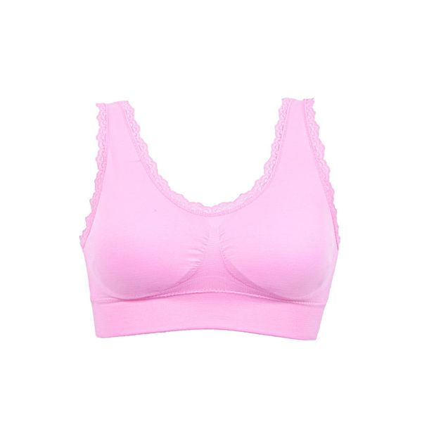 Women's Leisure Sports Sleep Bra Comfort Seamless Stretchy Lace Trim Wirefree Pink