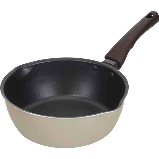 Wahei Freiz RB-2669 Deep Frying Pan, 8.7 inches (22 cm), Spout Included, For Induction and Gas Fires, Diamond Coated, Dia-Ecru