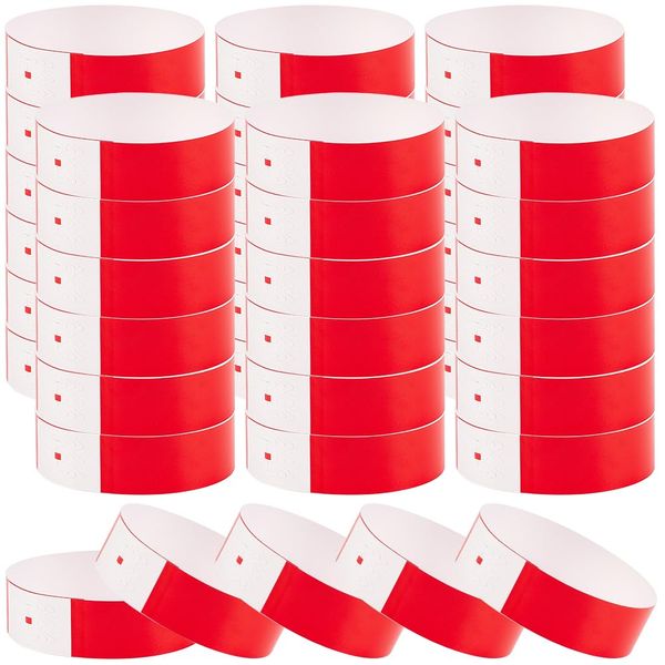 CREATCABIN 300Pcs Party Armbands Blank Event Bracelets Paper Waterproof Lightweight Wristbands Badges Event Admission Identification Hand Labels Indexes for Events Party Clubs Concert Music FireBrick