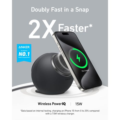 Anker MagGo Magnetic Charging Station, Qi2 Certified 15W Ultra-Fast MagSafe Wireless Charger for iPhone 15/14/13, 8-in-1 Power Strip with 3 AC and 4 USB Desktop Charger for MacBook and More