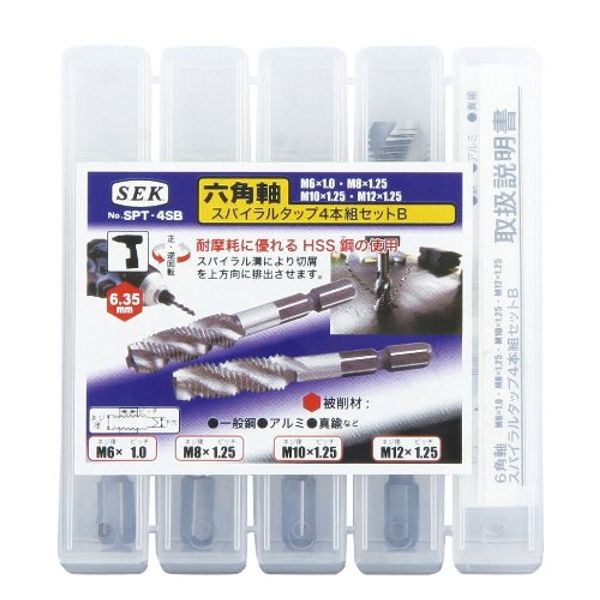 SEK Hex Shaft Spiral Taps Set of 4