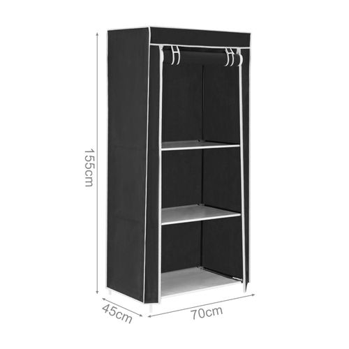 Youyijia Canvas Wardrobe 149x70x45cm Portable Simple clothing storage unit Fabric Wardrobe with Hanging Rail Cloth wardrobe suitable for 1 person's clothing storage Foldable (Black)
