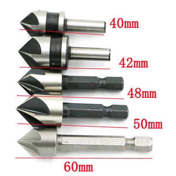 5pcs 82 Degree Chamfer Angle HSS 5 Flute Countersink Drill Bit Set Tool