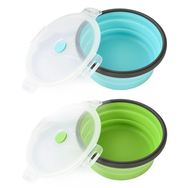 Collapsible Dog Bowls with Lids, 2 Pack Travel Dog Bowls for Small Size Dogs, Silicone Portable Dog Food Bowls Water Cup Cat Bowls Dish for Camping Traveling Walking, 12 oz 350ml