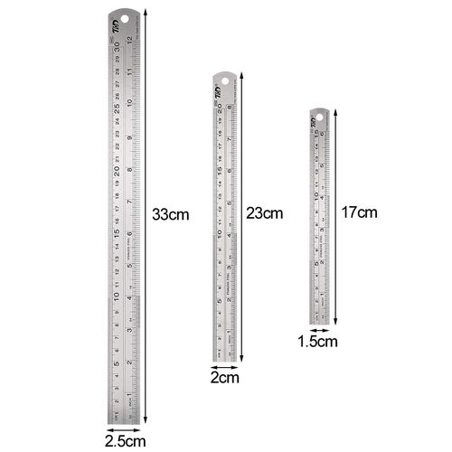 metagio 3 Packs Stainless Steel Ruler, Metal Measuring and Cutting Ruler Office Ruler Set Metal Rulers Kit for Office Learning Drawing, Including 17/23/33cm