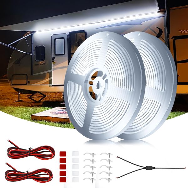 Yeenoon COB RV Awning Lights, 12V 32.8FT RV Camping Awning Lights, IP68 Waterproof LED Lights, RV Exterior Strip Lights for Motorhome Travel Trailer Canopy Party, Stands Food Trucks(White)