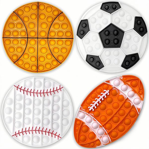 4 Pcs Fidget Toys for Kids, Sports Push Bubble Pop Fidget Sensory Toy Football Basketball Baseball Rugby, Squeeze Toys Set for ADHD Autism Stress Relief Toy for Boys Girls Gift