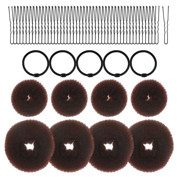 Gjinxi 8PCS Donut Hair Bun Maker, Ballet Bun Kit for Kids, Includes 4PCS Medium Ballet Hair Bun Makers and 4PCS Small Donut Bun Makers, 5PCS Hair Elastic Bands, 20PCS Hair Pins for Buns