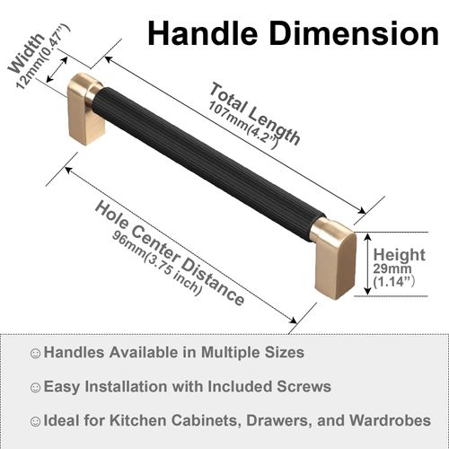 CILEYTION 10 Pack Black and Gold Cupboard Handles, 96mm Hole Spacing Kitchen Cupboard Handles Black Drawer Handles and Black Wardrobe Door Handles