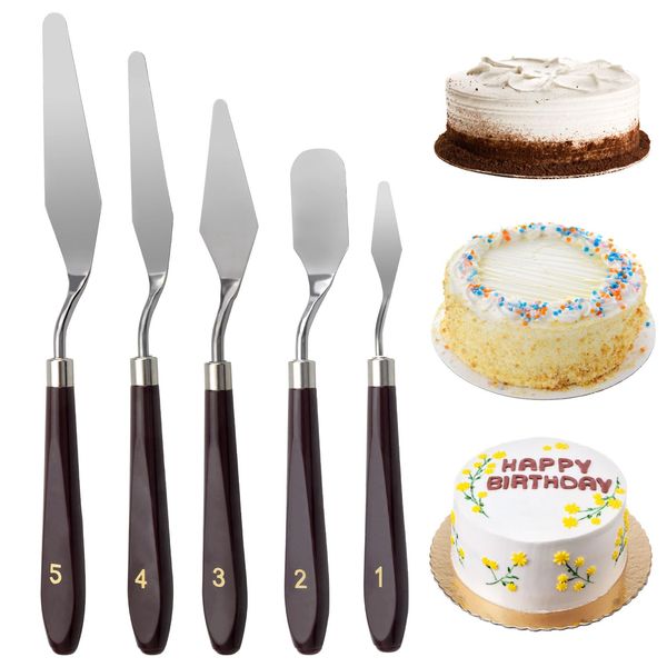5 Stück Streichpalette Set, Streichpaletten für Torten Kuchen Creme Spachtel, Set Edelstahl Winkelpalette Backen Gebäck Werkzeug Rührschaber Set Kuchen Dekorieren Schaber Toner Werkzeug