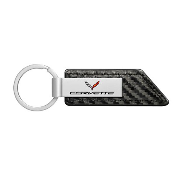 Chevrolet Corvette C7 Carbon Fiber Texture Strap Silver Bar Key Chain