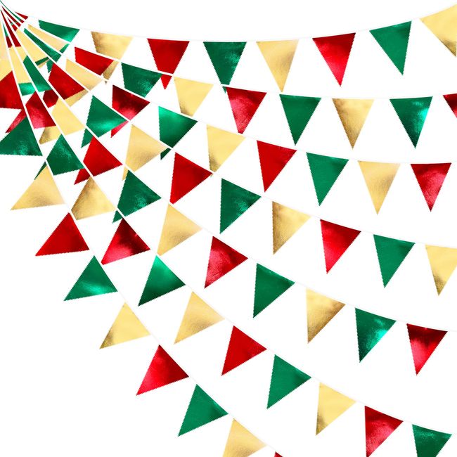 PinkBlume Red Green Gold Triangle Flag Cloth Garland Banner Party Decoration Smooth Bright Color Christmas Red Green Gold Pennant Wedding Birthday Party Flag Picnic Outdoor Flag Camping Decor Mall Cafe Christmas Decor Birthday Decoration Kids Room Decor N