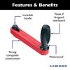 Lewmar® 8" Single Grip Winch Handle, Locking, Red with Black Grip