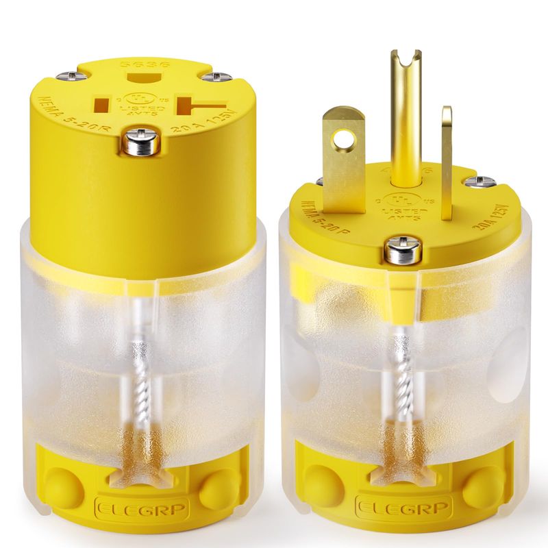 ELEGRP Lighted Straight Blade Electrical Plug and Connector Set 20 Amp ...
