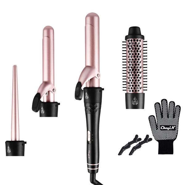 CkeyiN Lockenstab Set 4 in 1 Multifunktions Austauschbare Keramikbeschichtung Curling Iron Lockenwickler Kit Lockenstäbe mit Verschiedenen Aufsätzen Große und Kleine Locken Set