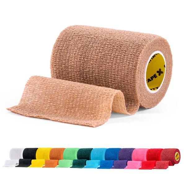 SPORTTAPE Self Adhesive Cohesive Bandage, Pet Bandage, Vet Wrap for Dogs & Horses | 7.5cm x 4.5m - Beige | Compression Wrap | Football Sock Tape & Shin Pad Tape, Football Ankle Support Tape