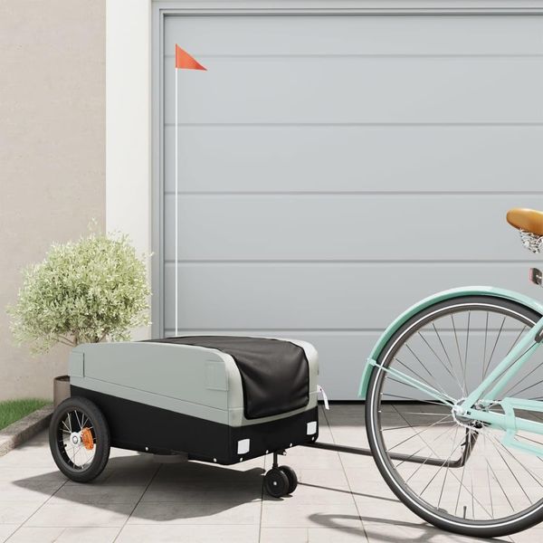 GOLINPEILO Bike Trailer Bicycle Cargo Trailer, Bike Wagon Trailer, Bike Cart with Safety Flag, Black and Gray 66.1 lb Iron, 48"x20.9"x20.9"