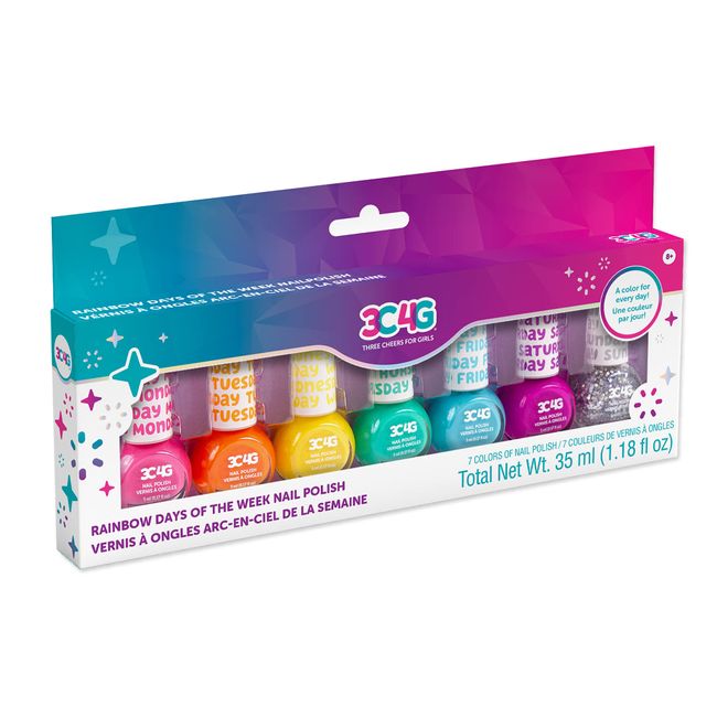 3C4G THREE CHEERS FOR GIRLS - Rainbow Bright Nail Polish Days of The Week - Nail Polish Set for Girls & Teens - Includes 7 Colors - Non-Toxic Nail Polish Kit for Kids Ages 8+