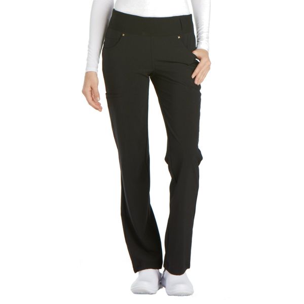 Iflex Scrubs for Women, Yoga-Inspired Knit Waistband Scrub Pants CK002P, S Petite, Black